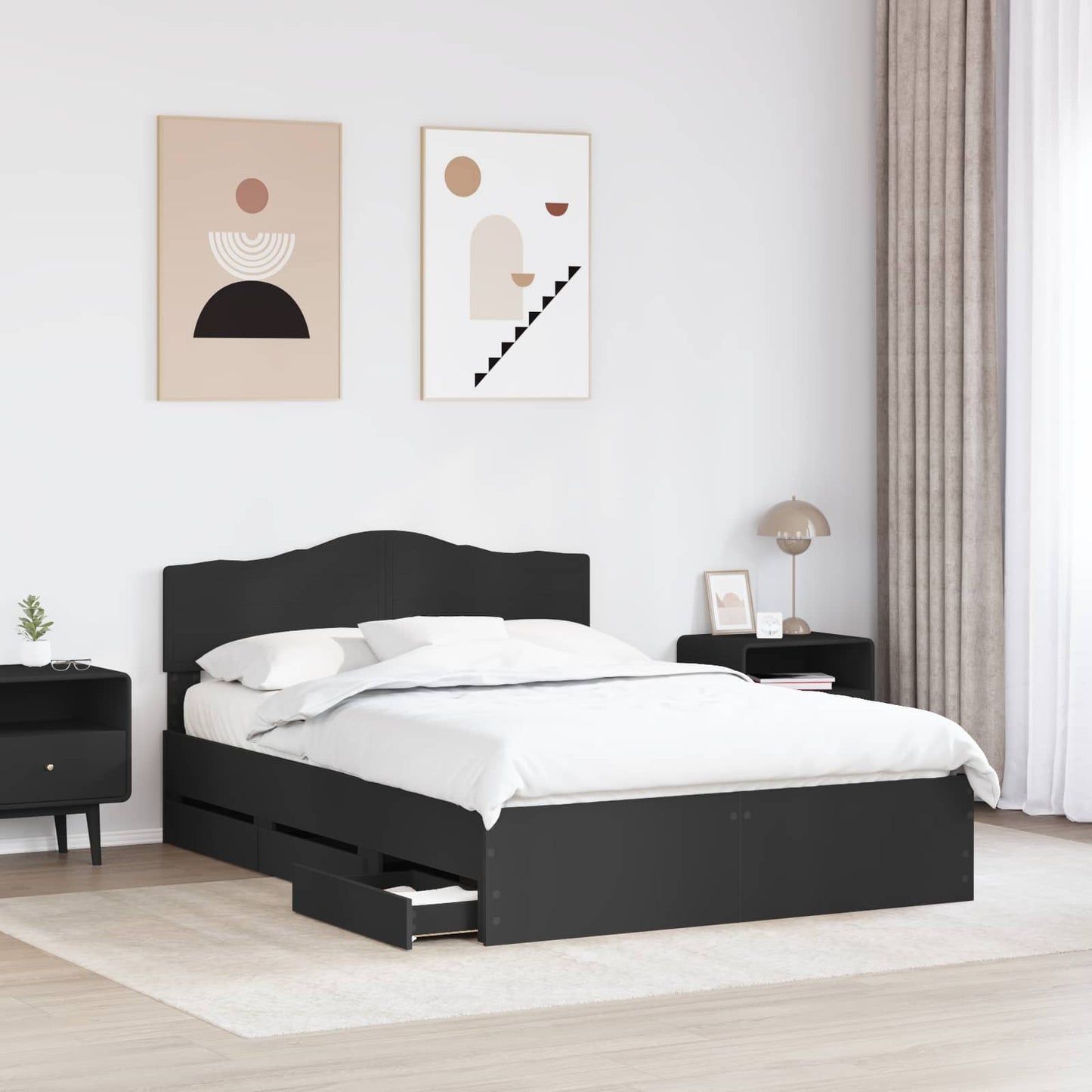 Bed Frame with Drawer Black 160 x 200 cm Engineer Wood
