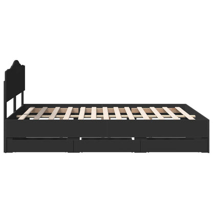 Bed Frame with Drawer Black 160 x 200 cm Engineer Wood