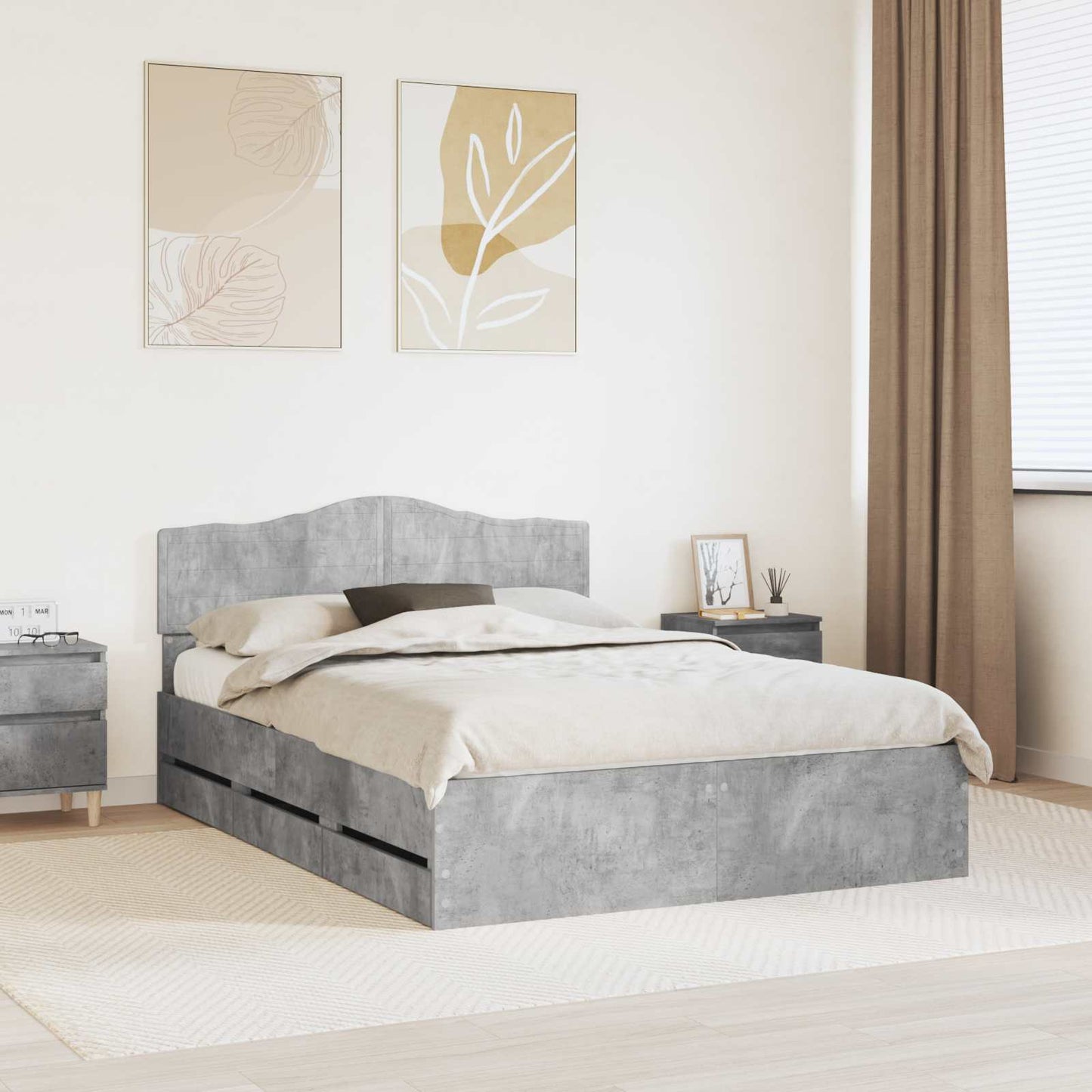 Bed Frame with Drawer Concrete Grey 160 x 200 cm Engineer Wood