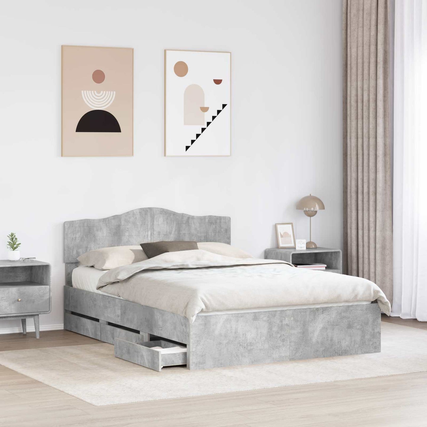 Bed Frame with Drawer Concrete Grey 160 x 200 cm Engineer Wood