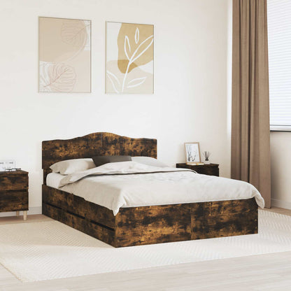 Bed Frame with Drawer Smoked Oak 160 x 200 cm Engineer Wood