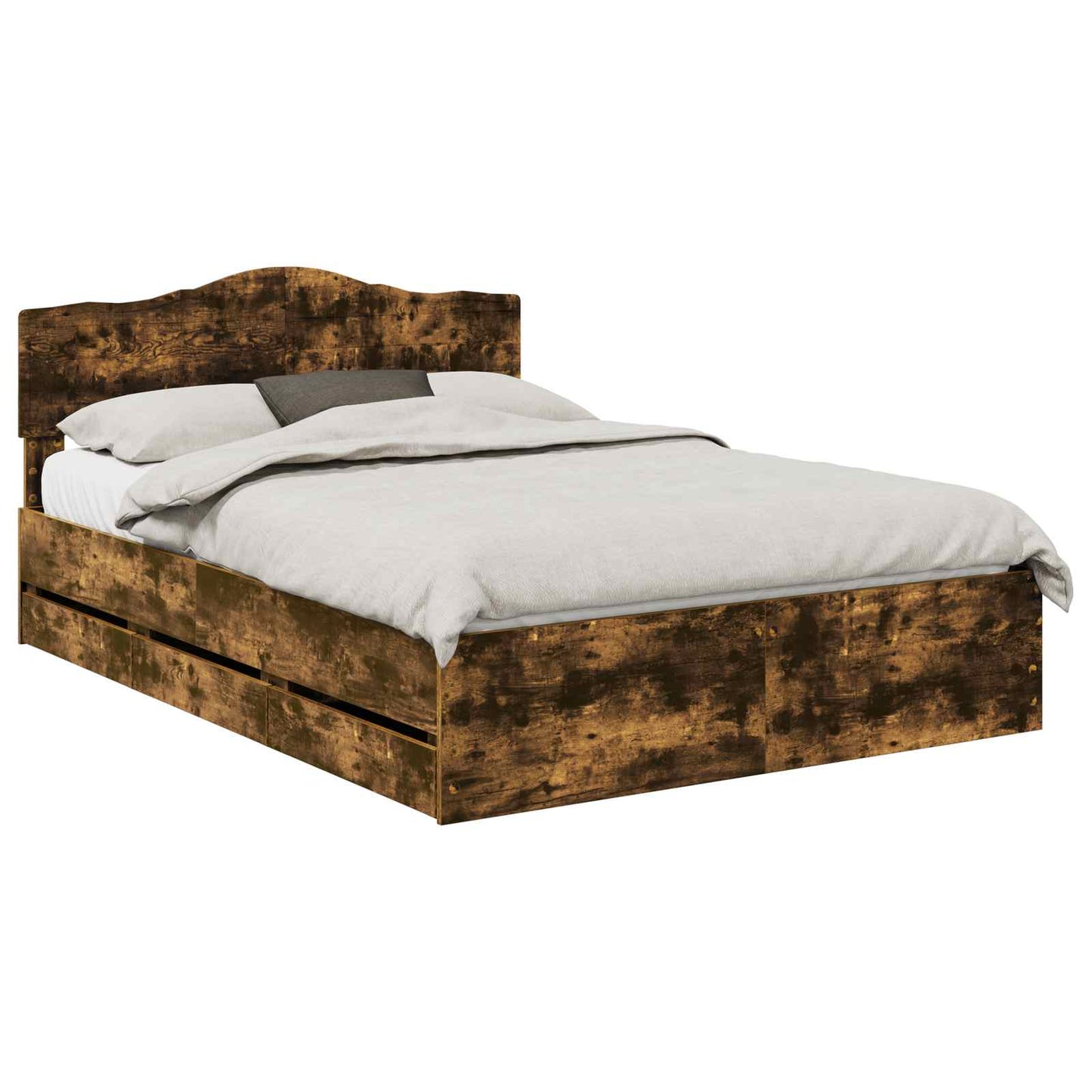 Bed Frame with Drawer Smoked Oak 160 x 200 cm Engineer Wood
