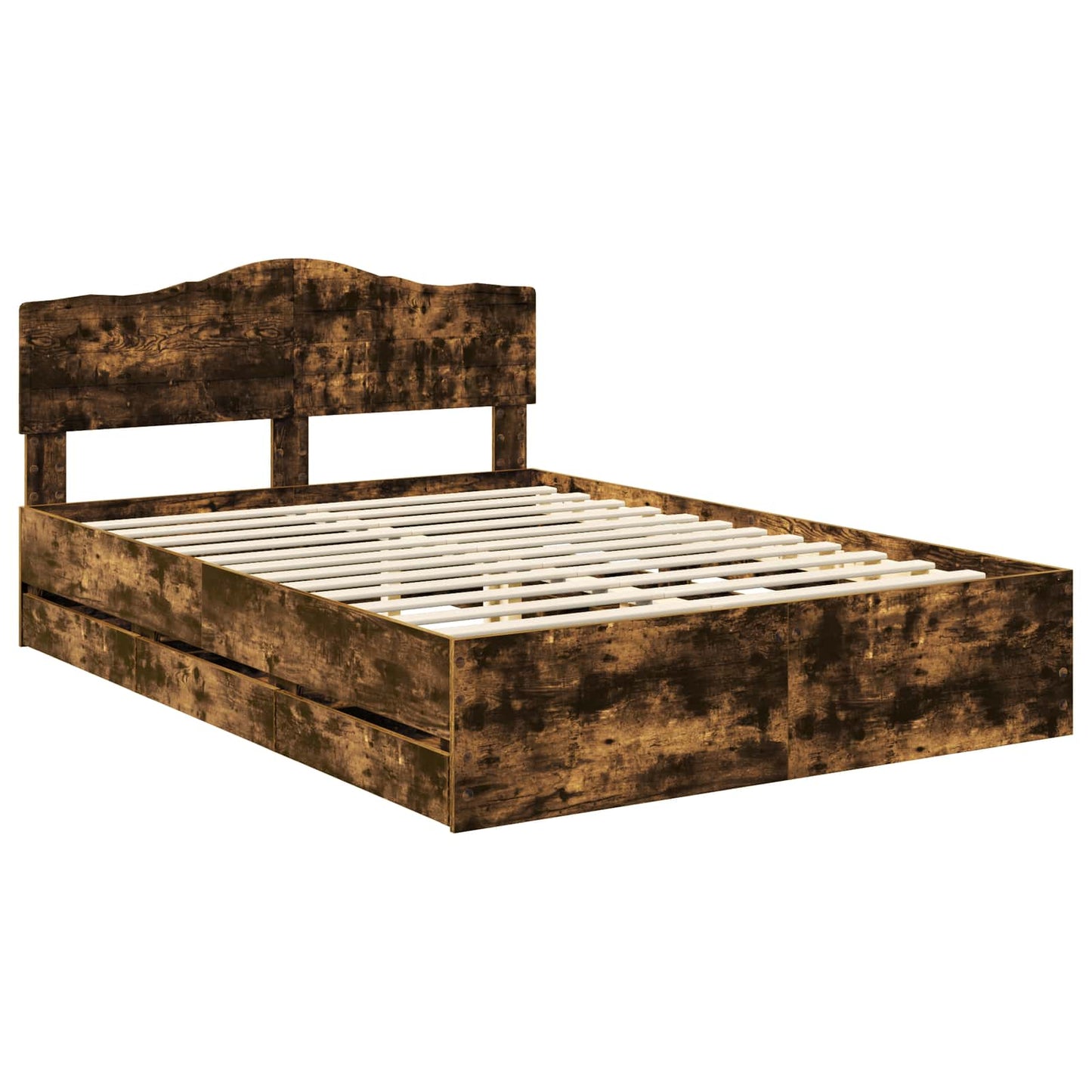 Bed Frame with Drawer Smoked Oak 160 x 200 cm Engineer Wood