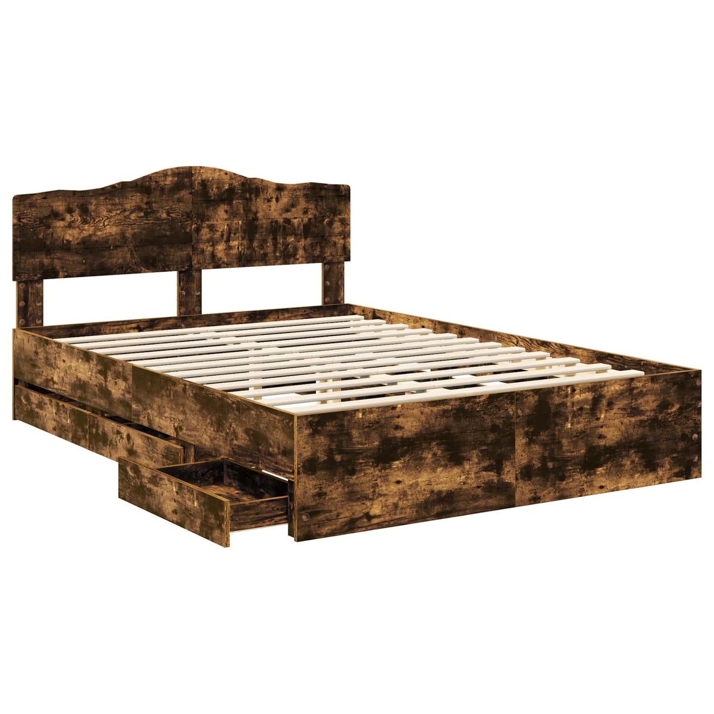 Bed Frame with Drawer Smoked Oak 160 x 200 cm Engineer Wood
