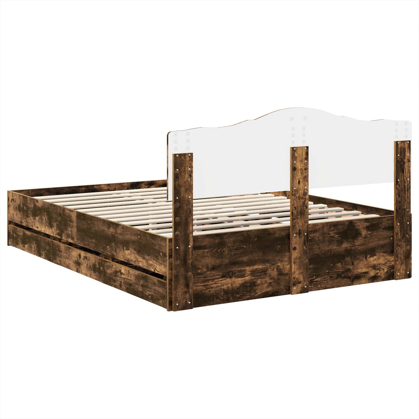 Bed Frame with Drawer Smoked Oak 160 x 200 cm Engineer Wood