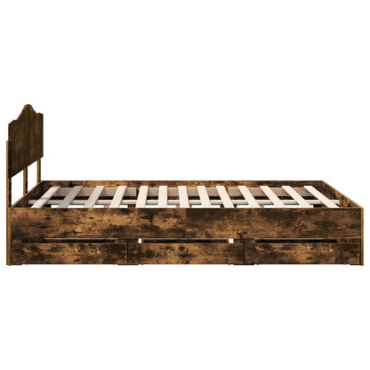 Bed Frame with Drawer Smoked Oak 160 x 200 cm Engineer Wood