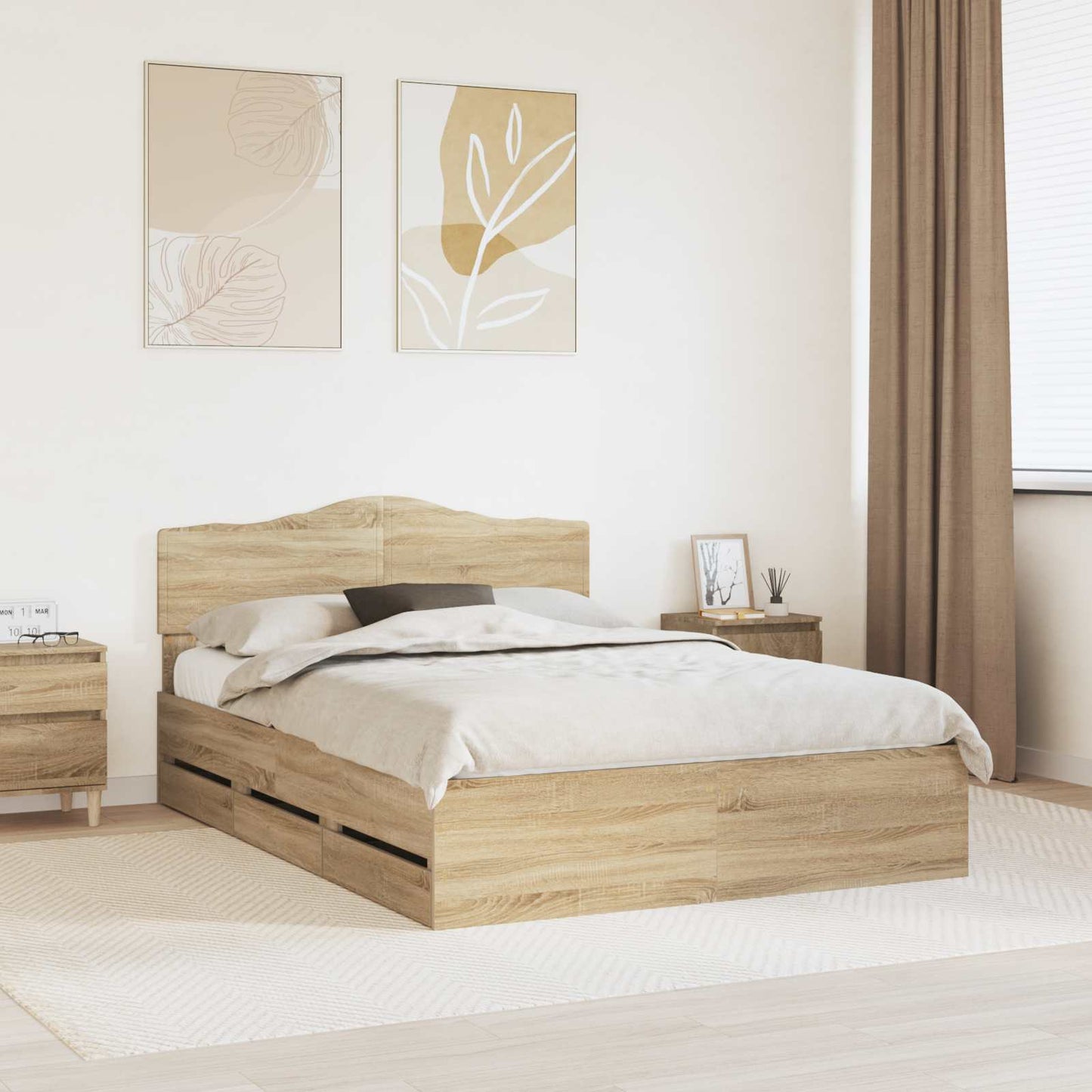 Bed Frame with Drawer Sonoma Oak 150 x 200 cm Engineer Wood