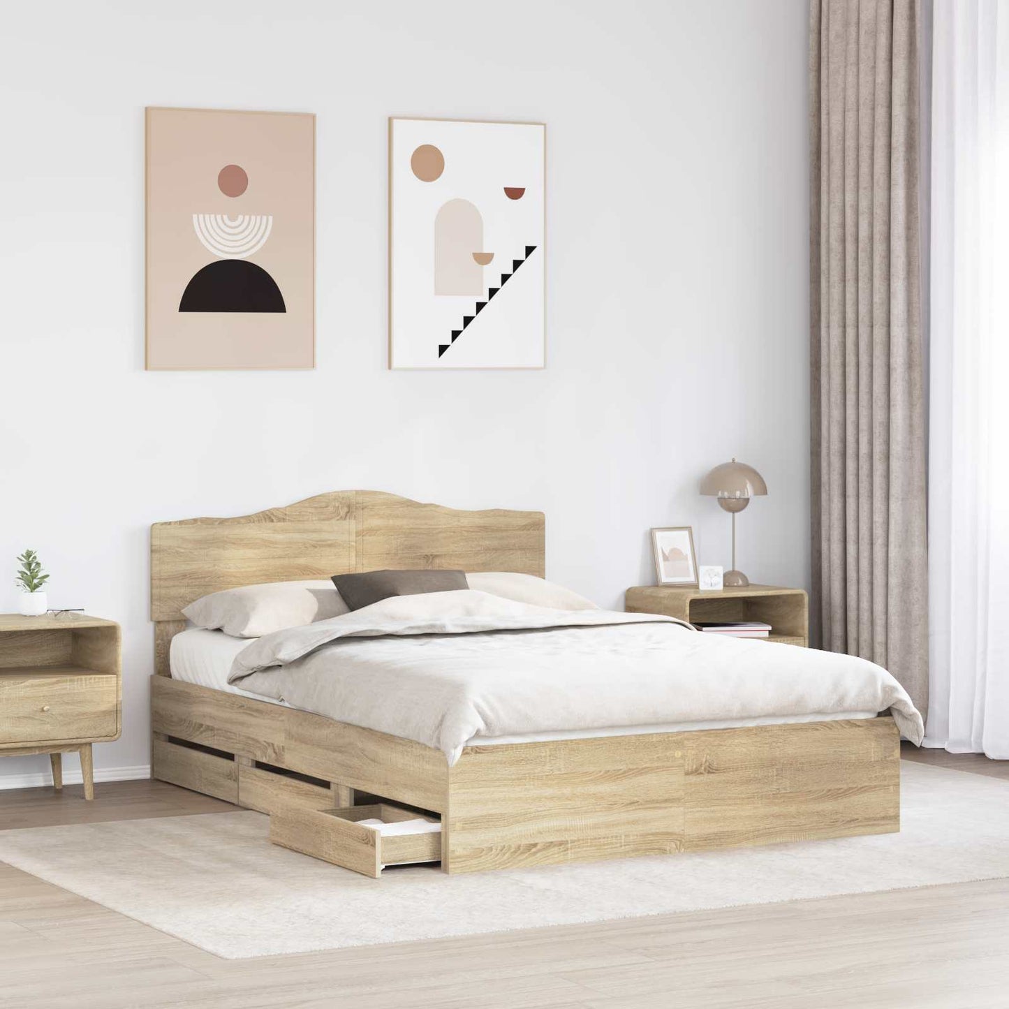 Bed Frame with Drawer Sonoma Oak 150 x 200 cm Engineer Wood