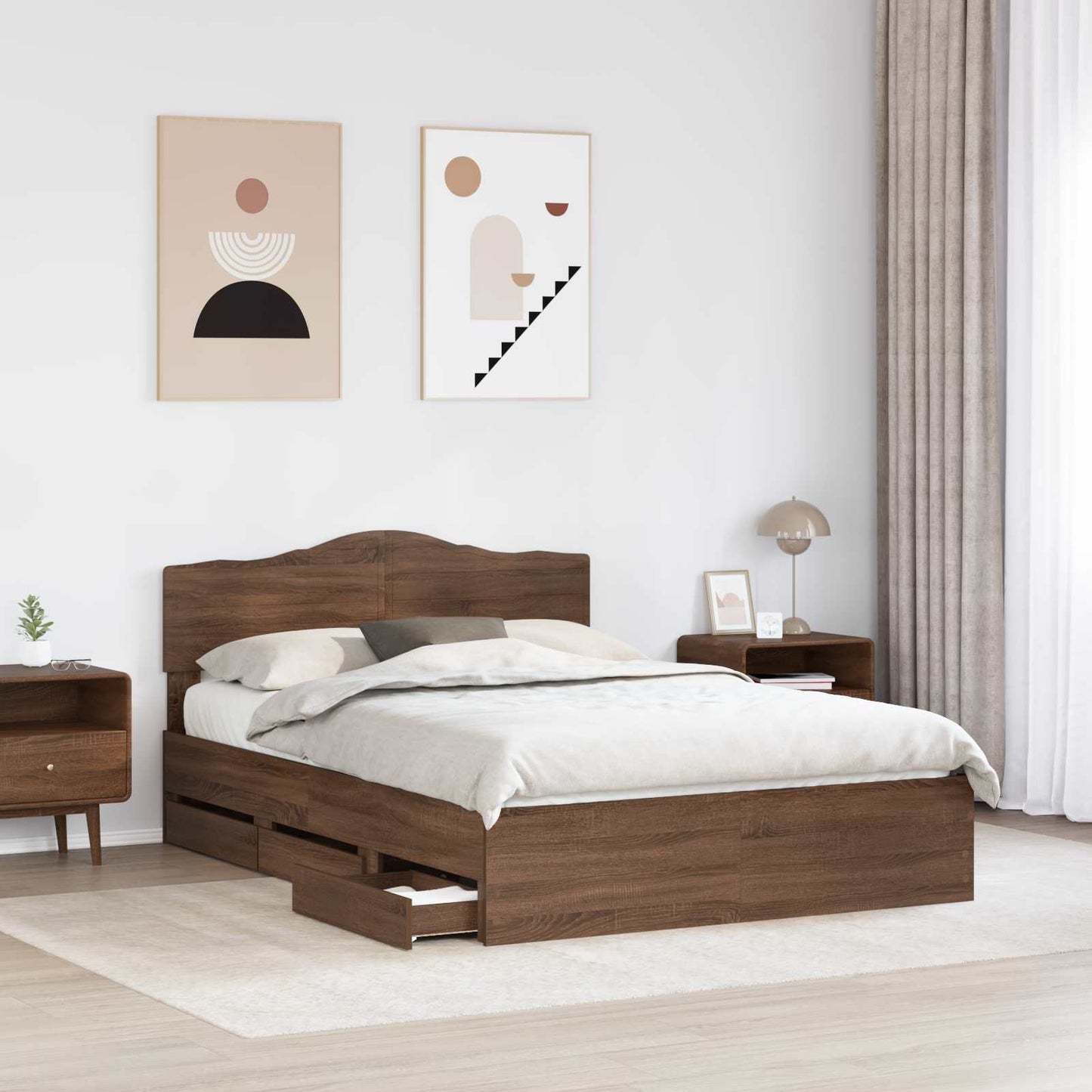 Bed Frame with Drawer Brown Oak 150 x 200 cm Engineer Wood