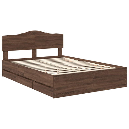 Bed Frame with Drawer Brown Oak 150 x 200 cm Engineer Wood