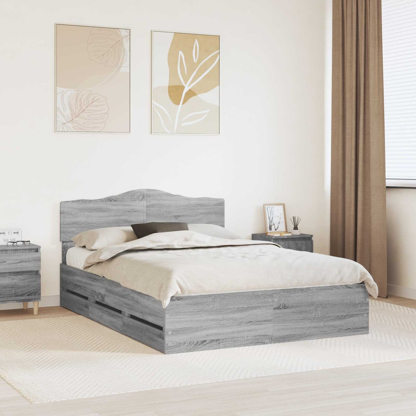 Bed Frame with Drawer Grey Sonoma 140 x 200 cm Engineer Wood
