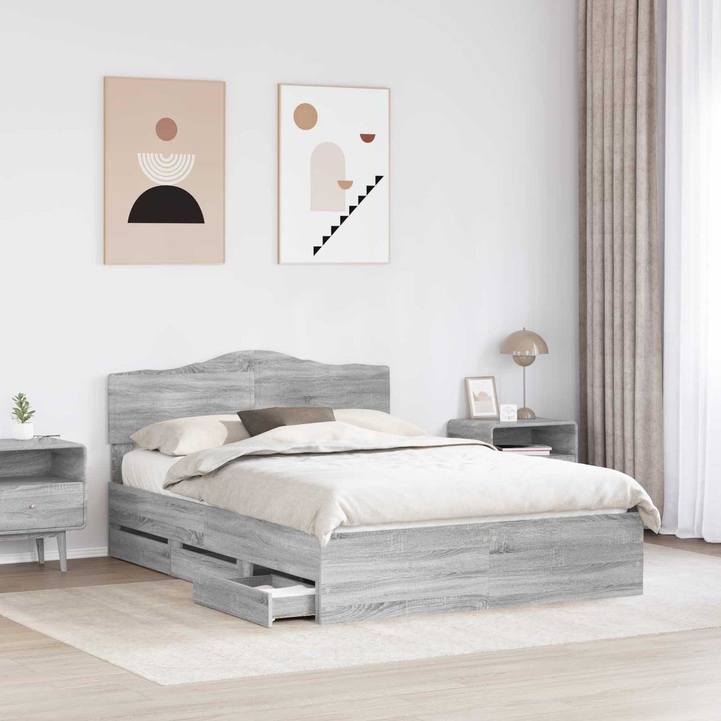 Bed Frame with Drawer Grey Sonoma 140 x 200 cm Engineer Wood