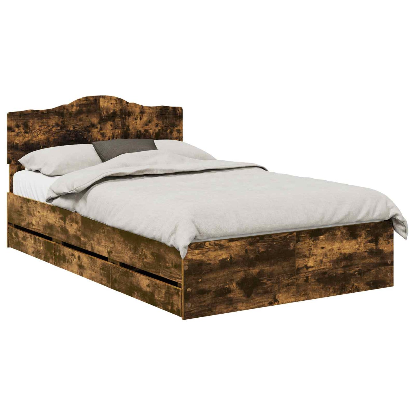 Bed Frame with Drawer Smoked Oak 135 x 190 cm Engineer Wood