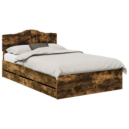 Bed Frame with Drawer Smoked Oak 135 x 190 cm Engineer Wood