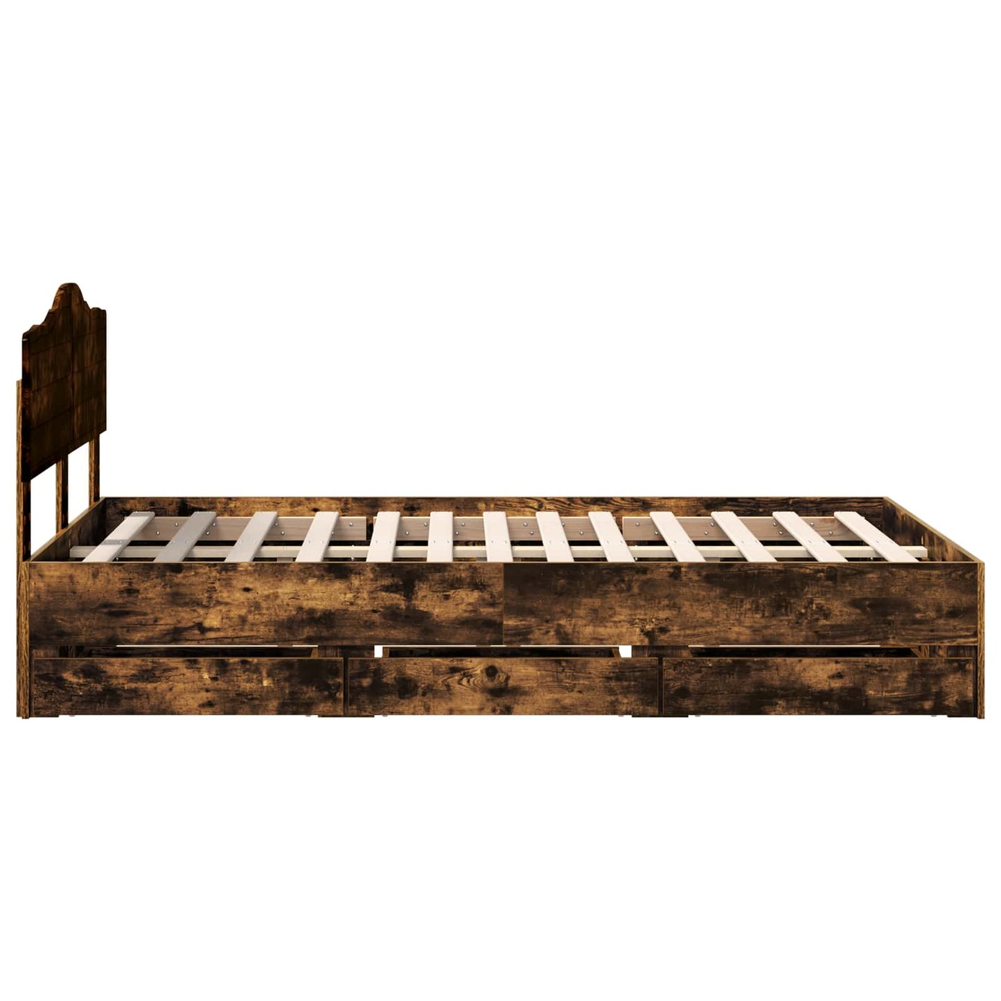 Bed Frame with Drawer Smoked Oak 135 x 190 cm Engineer Wood