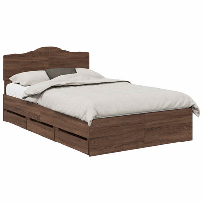 Bed Frame with Drawer Brown Oak 135 x 190 cm Engineer Wood