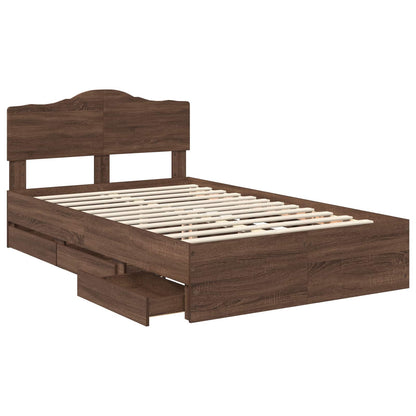 Bed Frame with Drawer Brown Oak 135 x 190 cm Engineer Wood