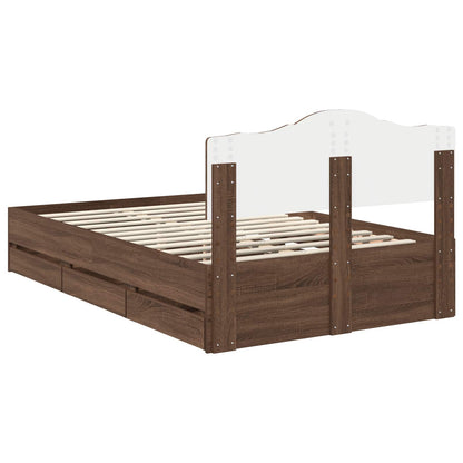 Bed Frame with Drawer Brown Oak 135 x 190 cm Engineer Wood
