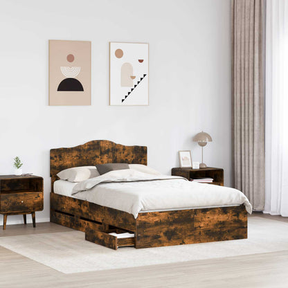 Bed Frame with Drawer Smoked Oak 120 x 200 cm Engineer Wood