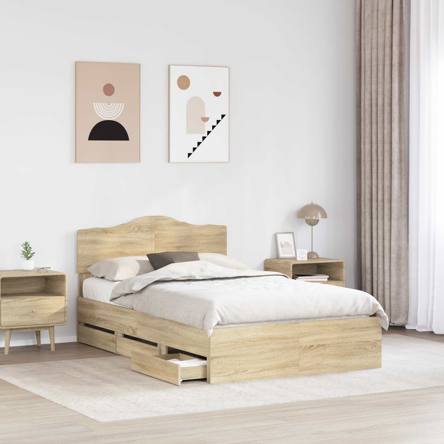 Bed Frame with Drawer Sonoma Oak 120 x 190 cm Engineer Wood