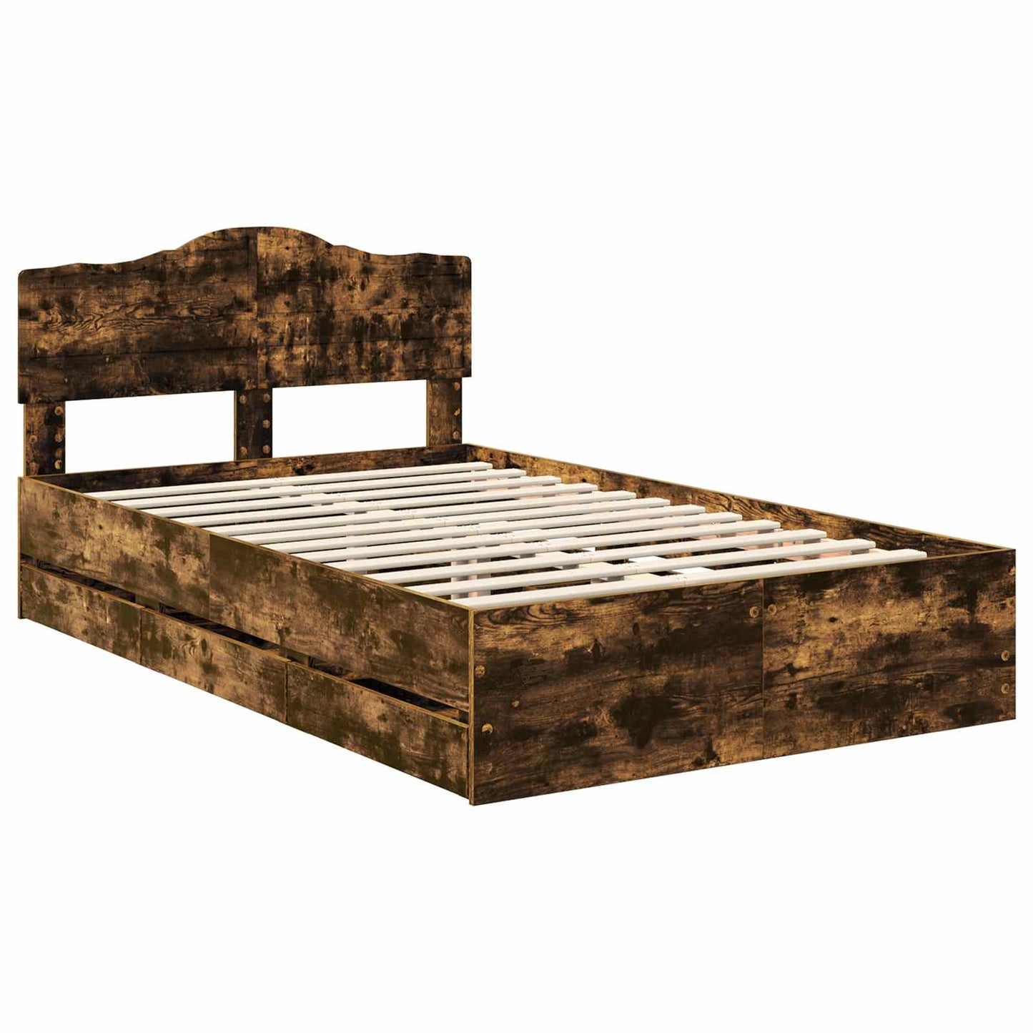 Bed Frame with Drawer Smoked Oak 120 x 190 cm Engineer Wood