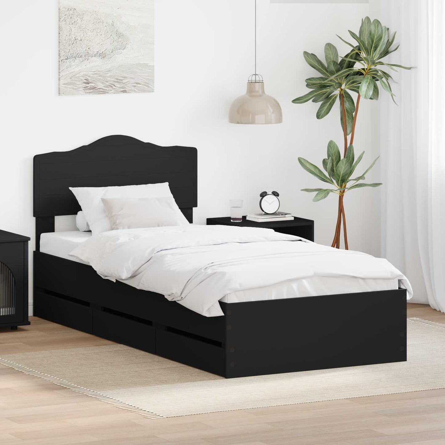 Bed Frame with Drawer Black 100 x 200 cm Engineer Wood
