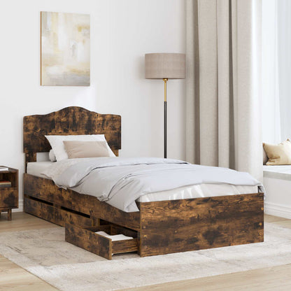 Bed Frame with Drawer Smoked Oak 90 x 200 cm Engineer Wood