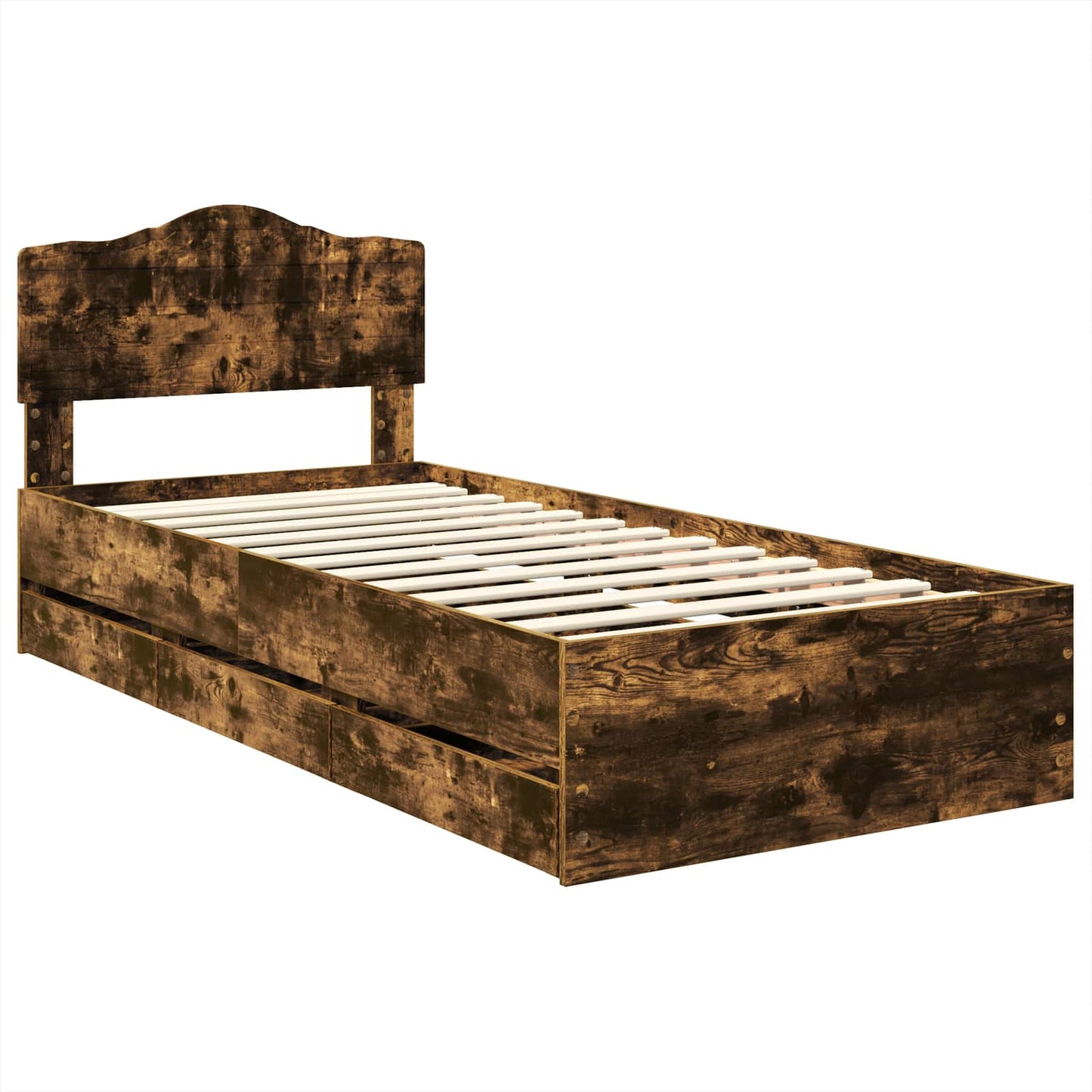 Bed Frame with Drawer Smoked Oak 90 x 200 cm Engineer Wood