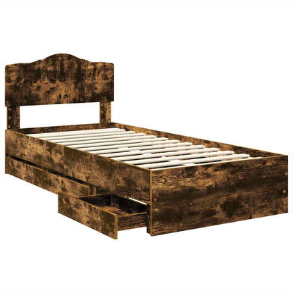 Bed Frame with Drawer Smoked Oak 90 x 200 cm Engineer Wood