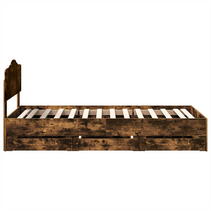 Bed Frame with Drawer Smoked Oak 90 x 200 cm Engineer Wood