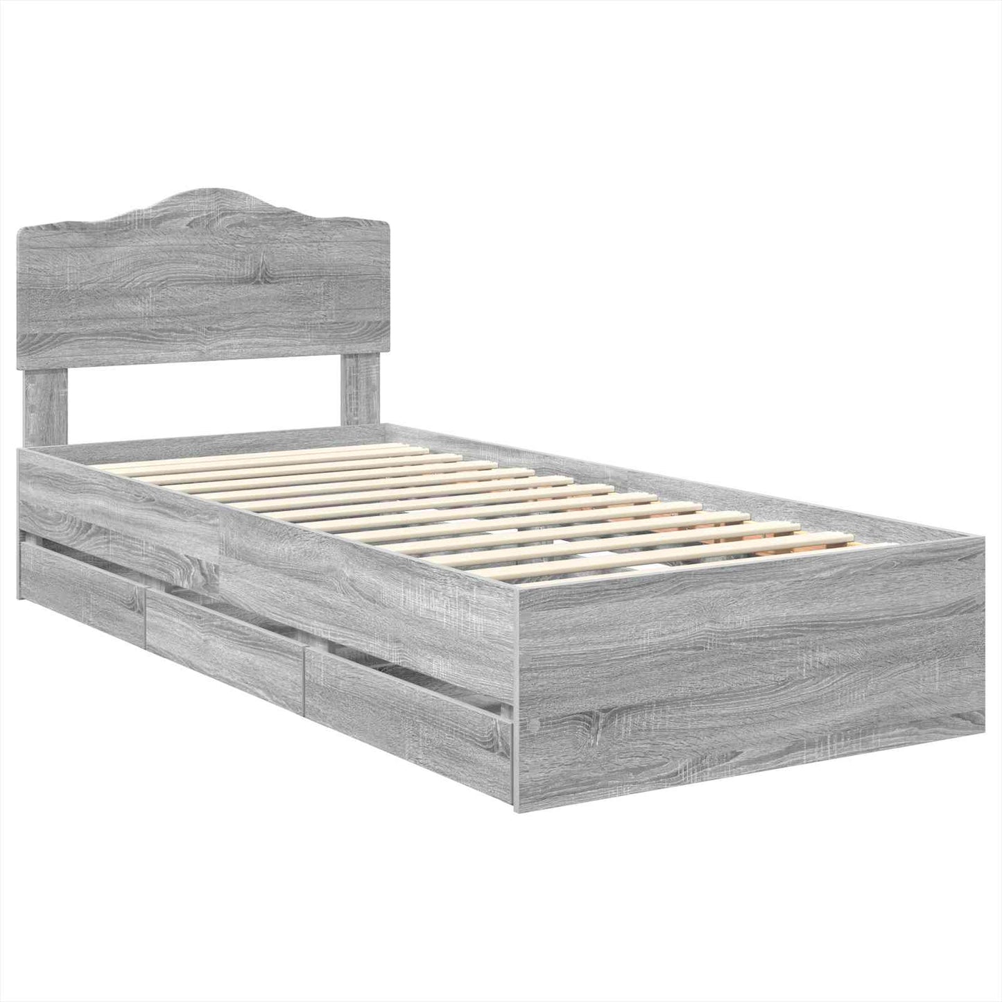 Bed Frame with Drawer Grey Sonoma 90 x 200 cm Engineer Wood