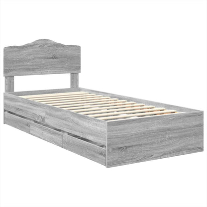 Bed Frame with Drawer Grey Sonoma 90 x 200 cm Engineer Wood