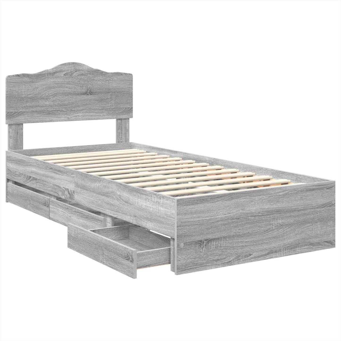 Bed Frame with Drawer Grey Sonoma 90 x 200 cm Engineer Wood