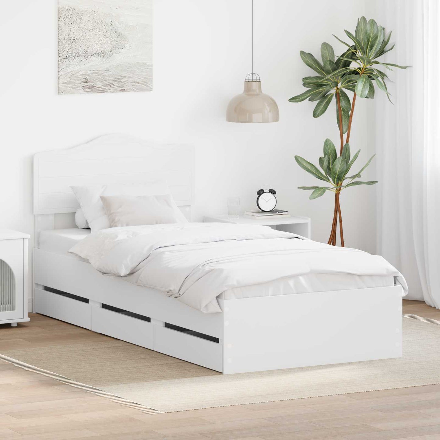 Bed Frame with Drawer White 90 x 190 cm Engineer Wood