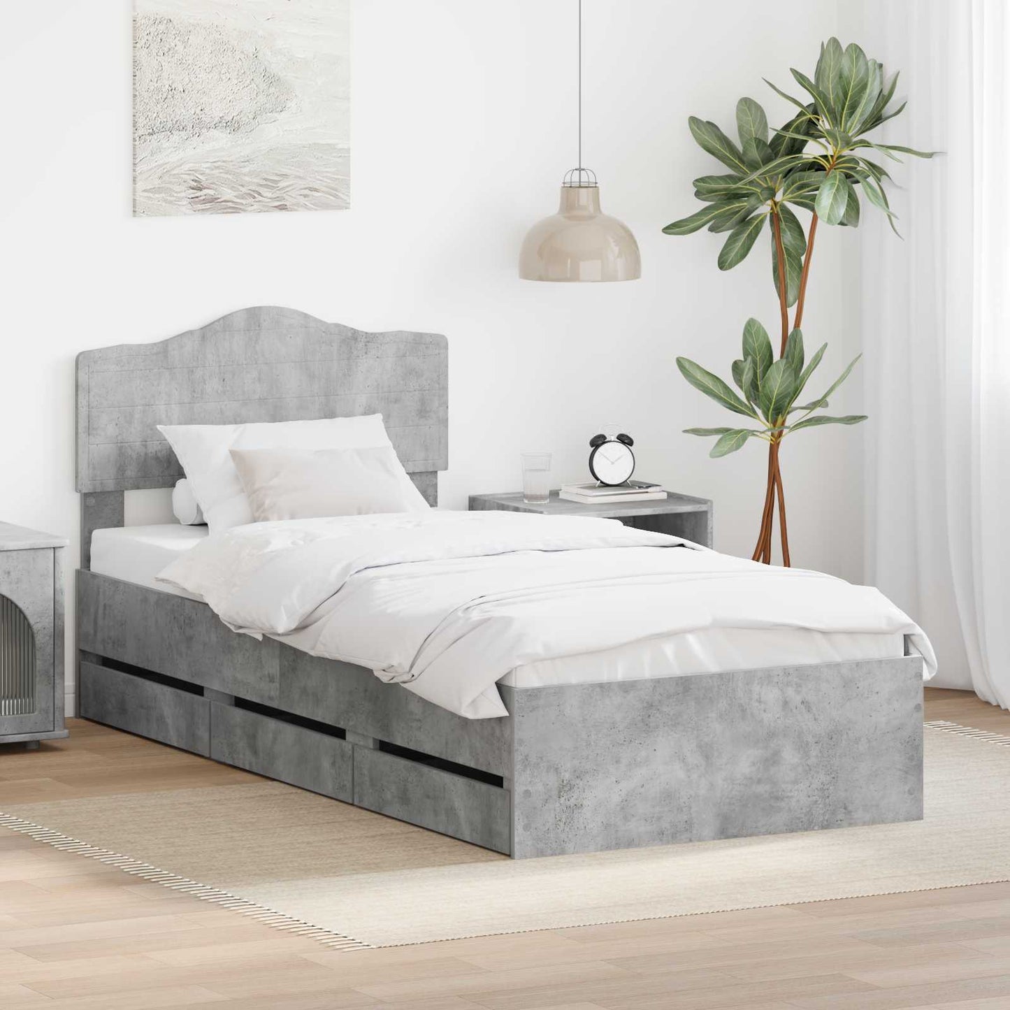 Bed Frame with Drawer Concrete Grey 90 x 190 cm Engineer Wood