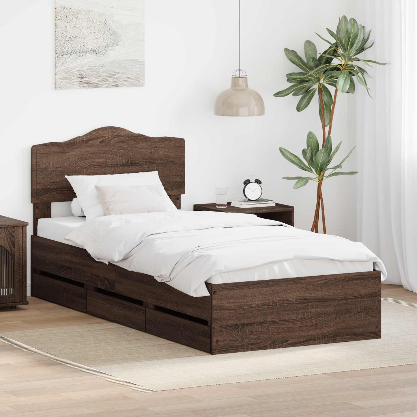 Bed Frame with Drawer Brown Oak 90 x 190 cm Engineer Wood