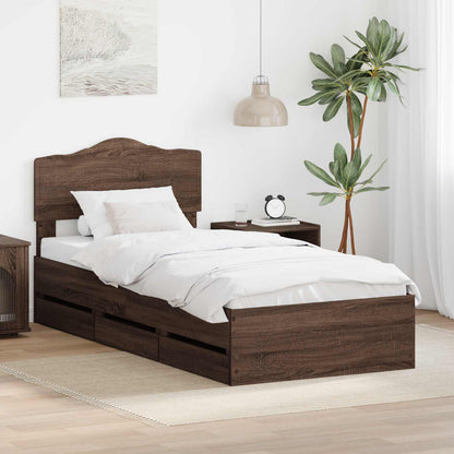Bed Frame with Drawer Brown Oak 90 x 190 cm Engineer Wood