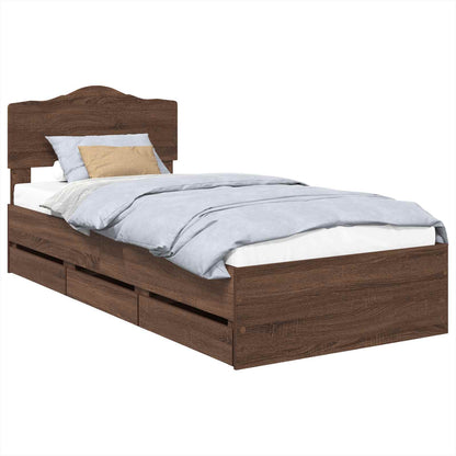 Bed Frame with Drawer Brown Oak 90 x 190 cm Engineer Wood