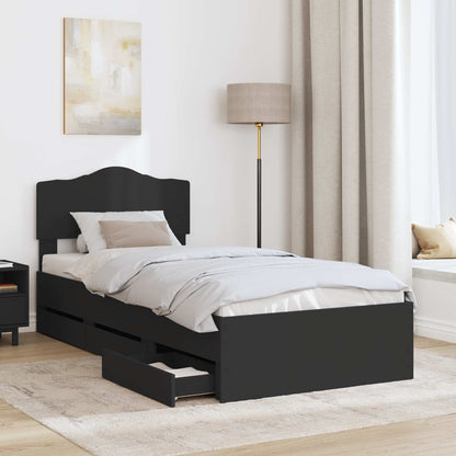 Bed Frame with Drawer Black 75 x 190 cm Engineer Wood