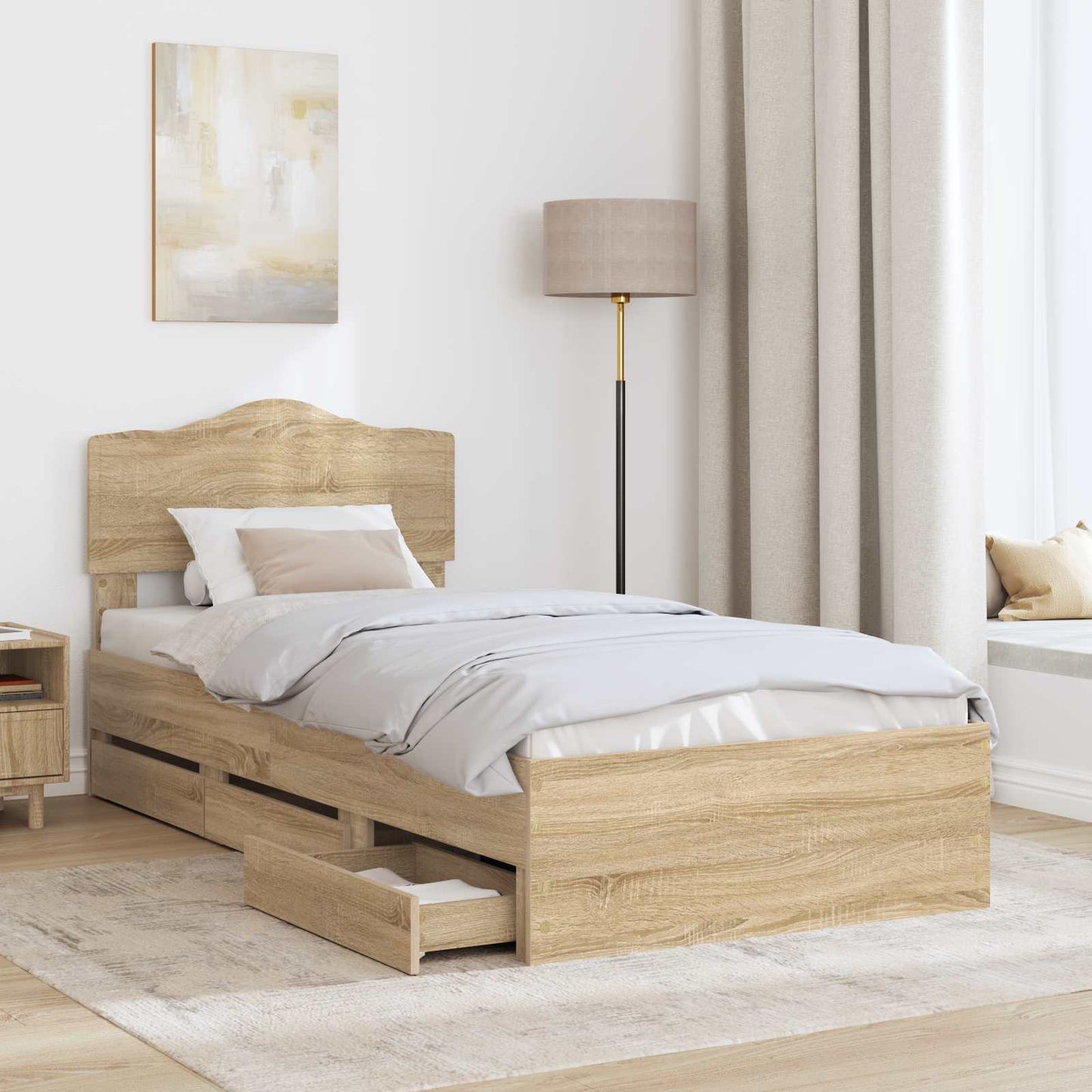 Bed Frame with Drawer Sonoma Oak 75 x 190 cm Engineer Wood