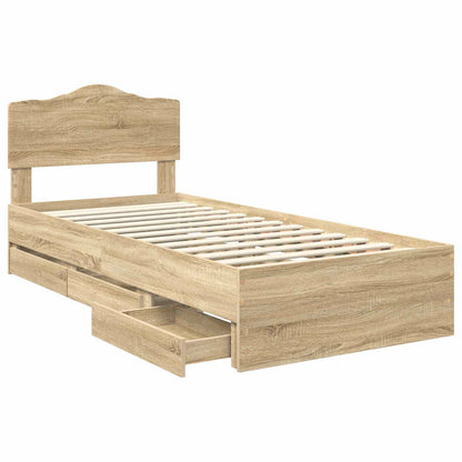 Bed Frame with Drawer Sonoma Oak 75 x 190 cm Engineer Wood
