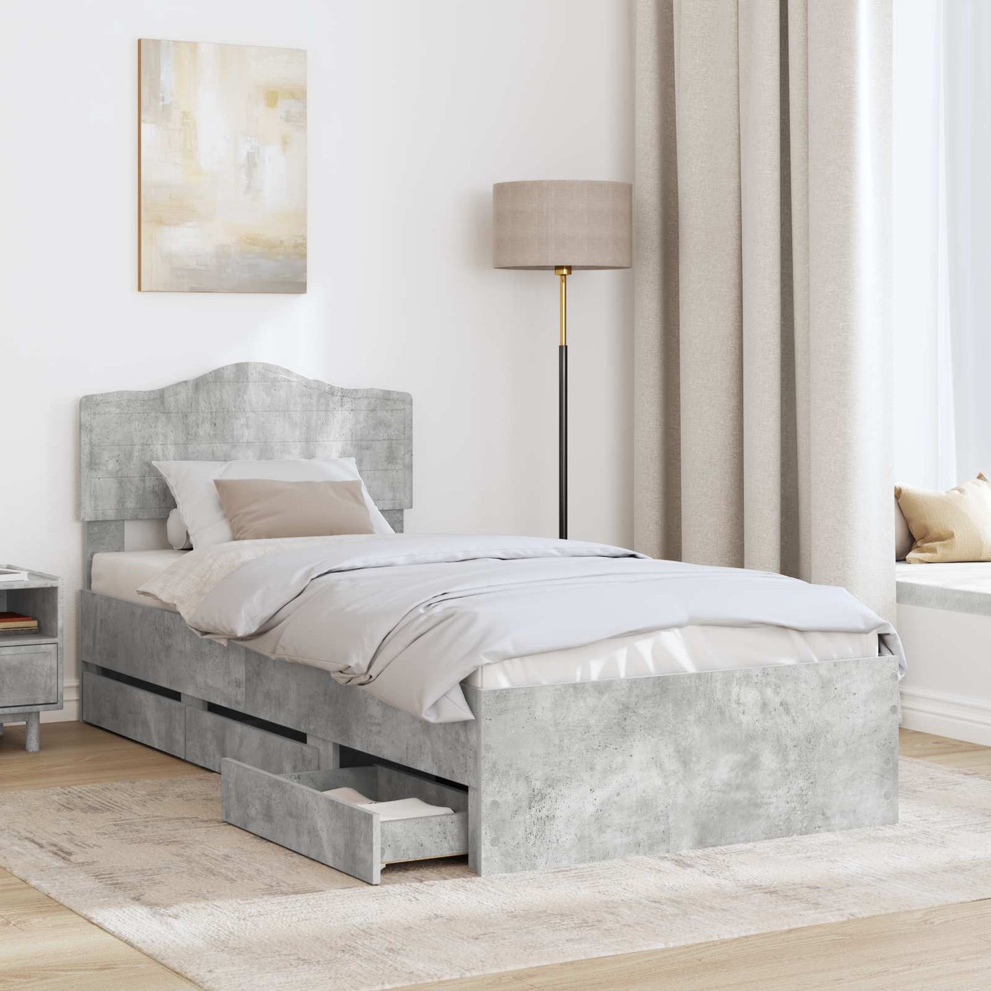 Bed Frame with Drawer Concrete Grey 75 x 190 cm Engineer Wood