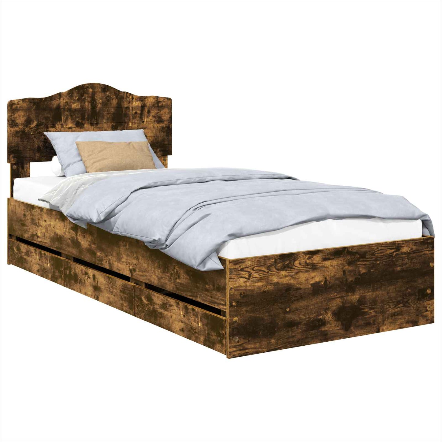 Bed Frame with Drawer Smoked Oak 75 x 190 cm Engineer Wood