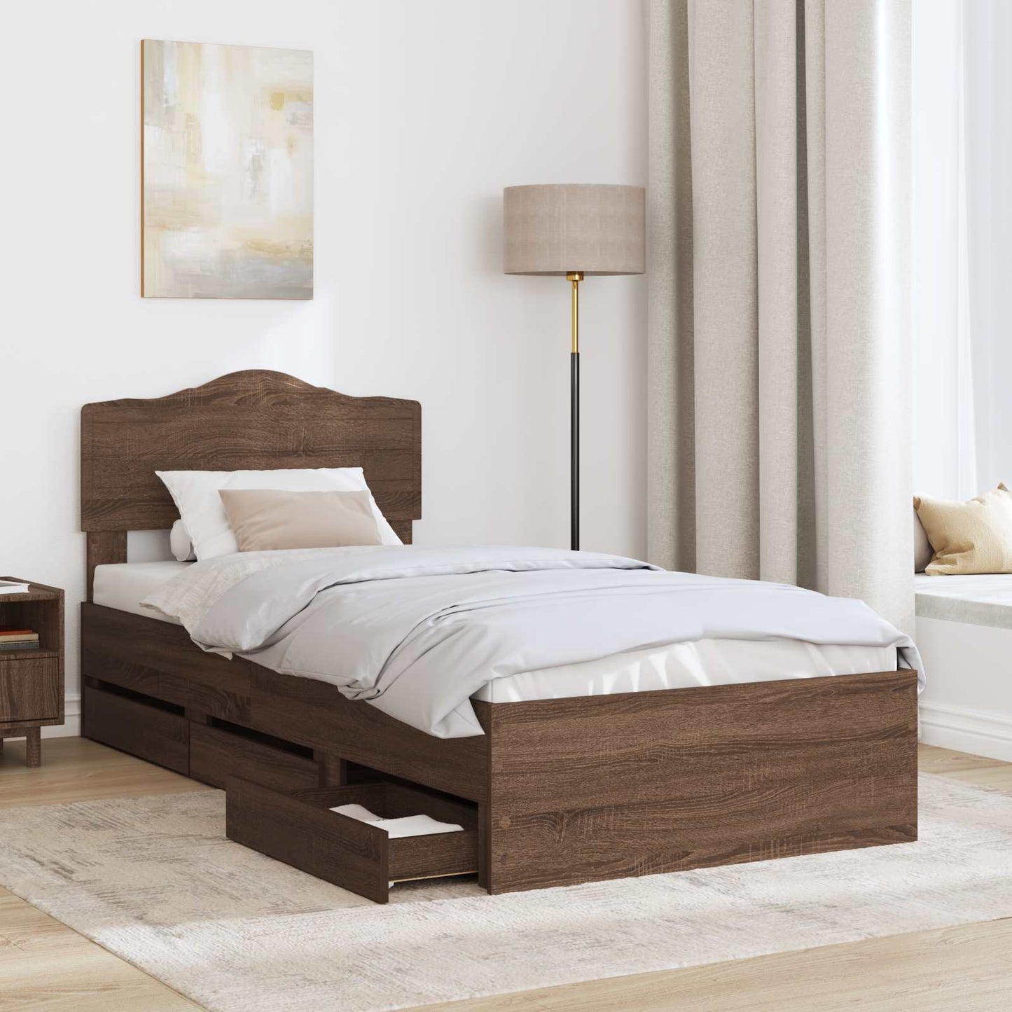 Bed Frame with Drawer Brown Oak 75 x 190 cm Engineer Wood