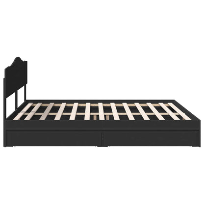 Storage Bed with Headboard Black 200 x 200 cm Engineered Wood