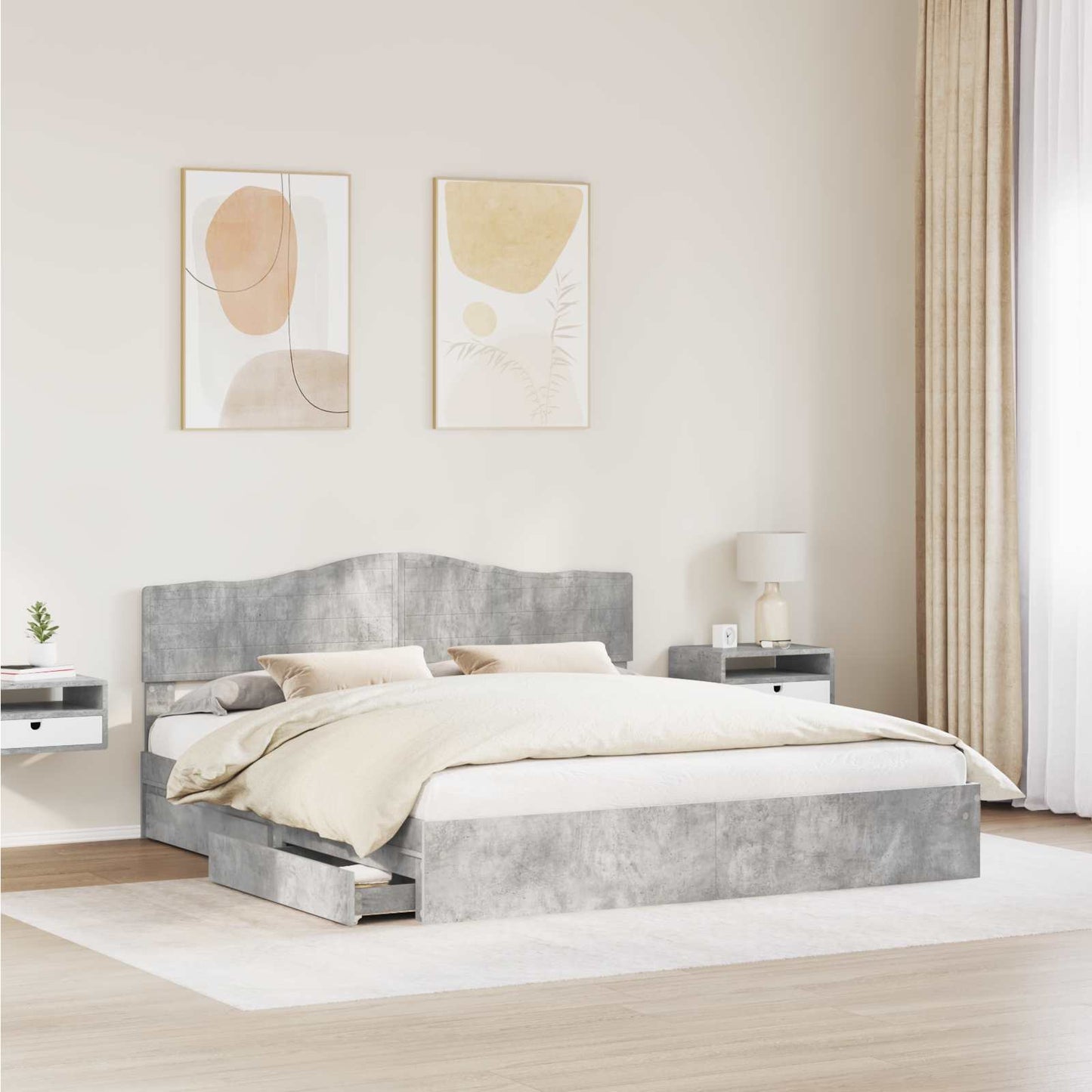 Storage Bed Concrete Grey 200 x 200 cm Engineered Wood