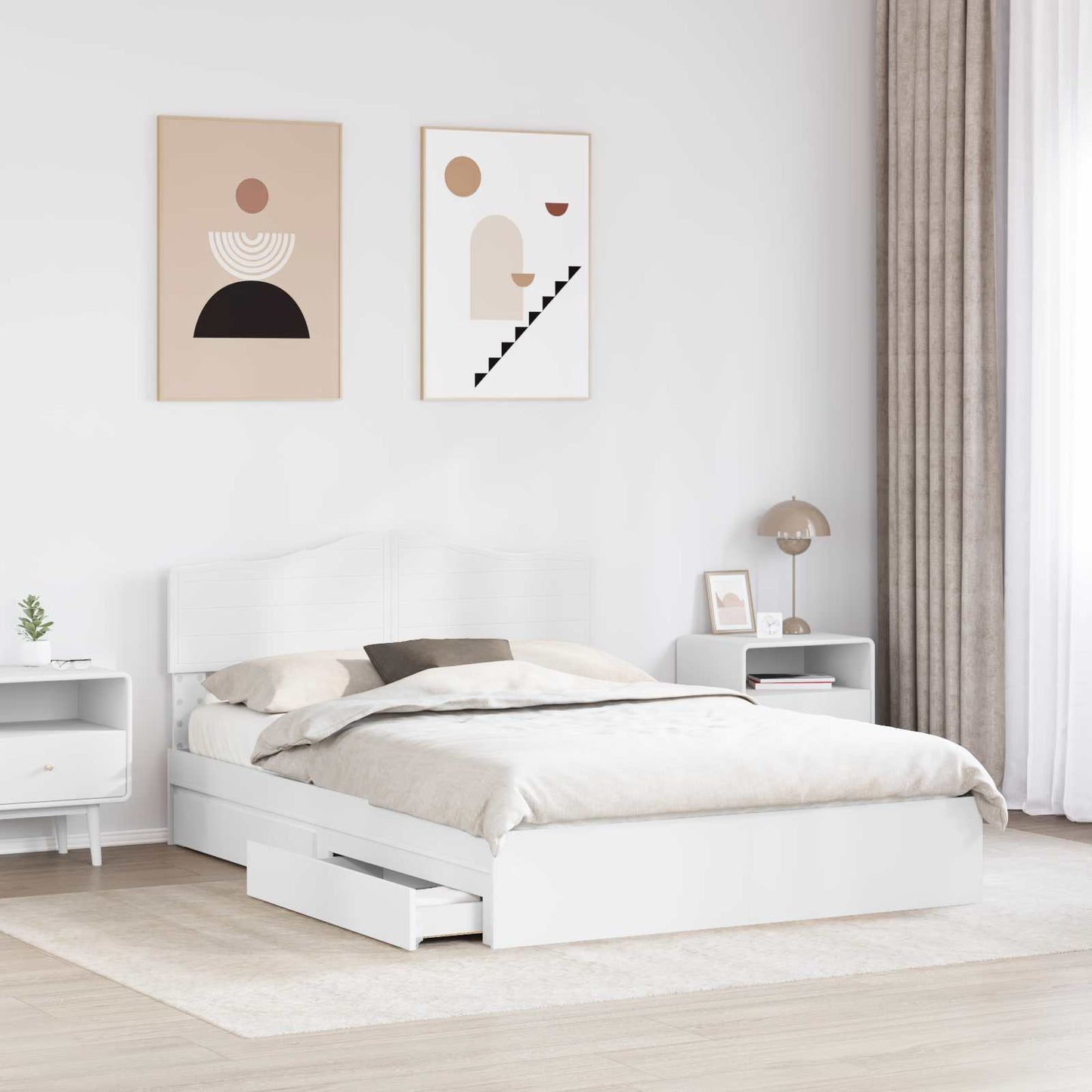 Storage Bed with Headboard White 160 x 200 cm Engineered Wood