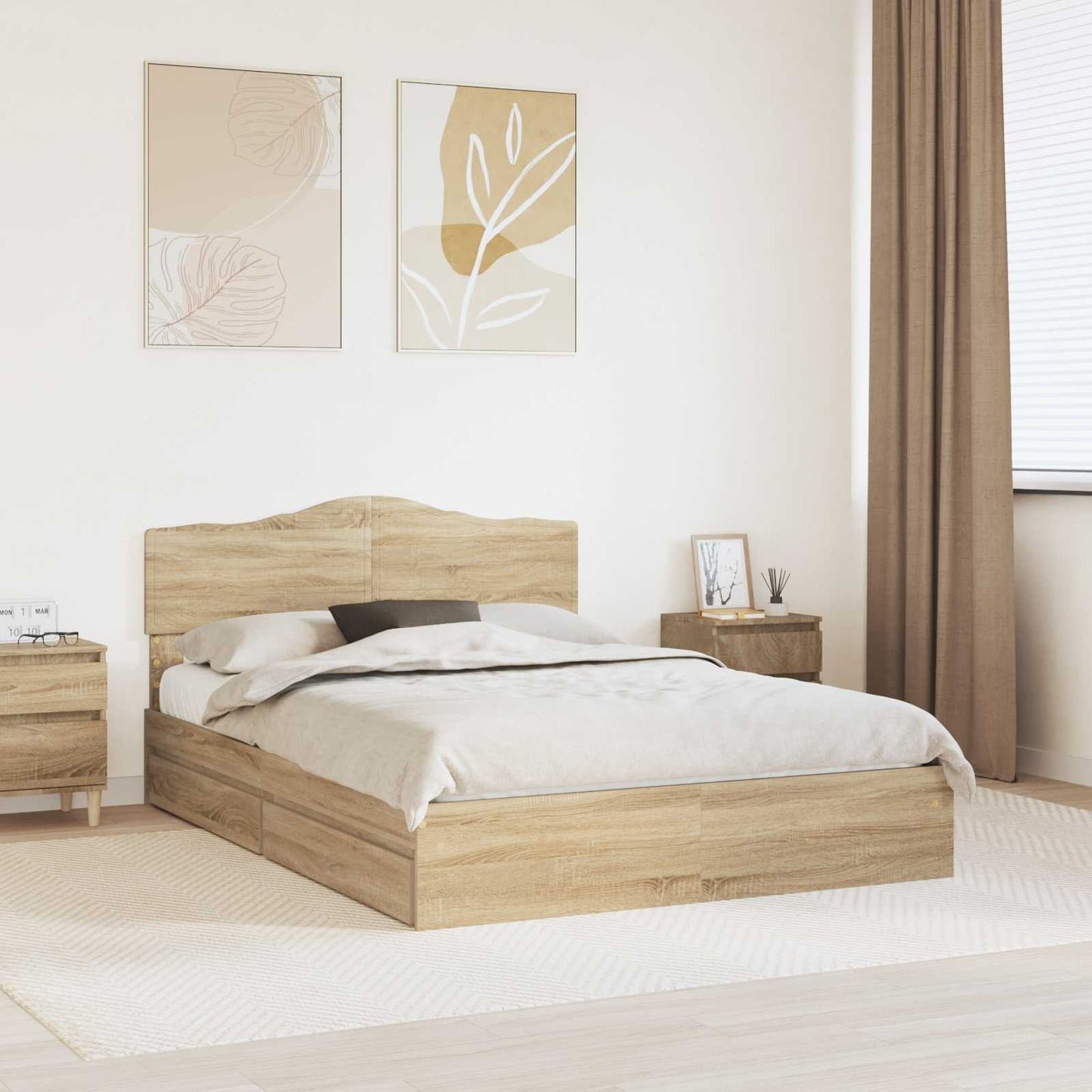 Storage Bed with Drawer Sonoma Oak 160 x 200 cm Engineered Wood