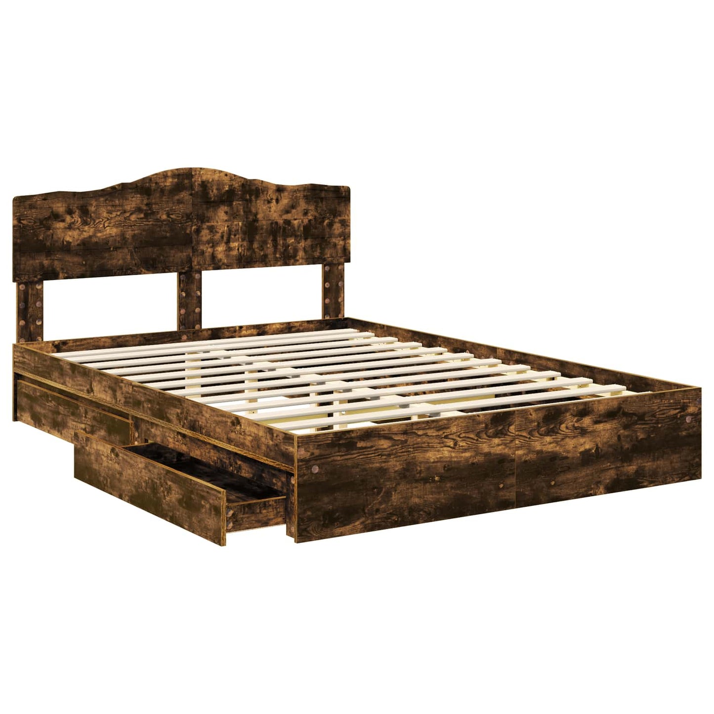 Storage Bed with Drawer Smoked Oak 160 x 200 cm Engineered Wood