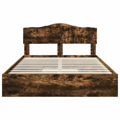 Storage Bed with Drawer Smoked Oak 160 x 200 cm Engineered Wood